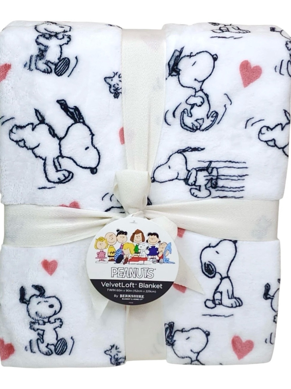 Peanuts Snoopy Love Heart VelvetLoft Blanket by Berkshire Full/Queen 90” x 90”